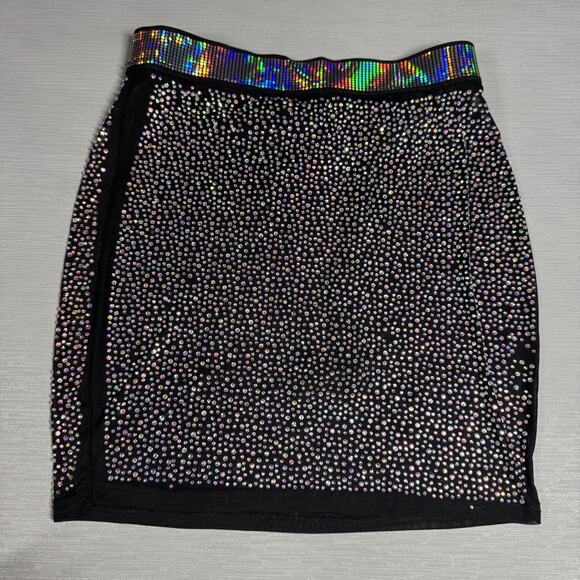 Hot & Delicious Black Silver Rhinestone Mini Skirt Binkini Bottom Womens Medium - Picture 1 of 6